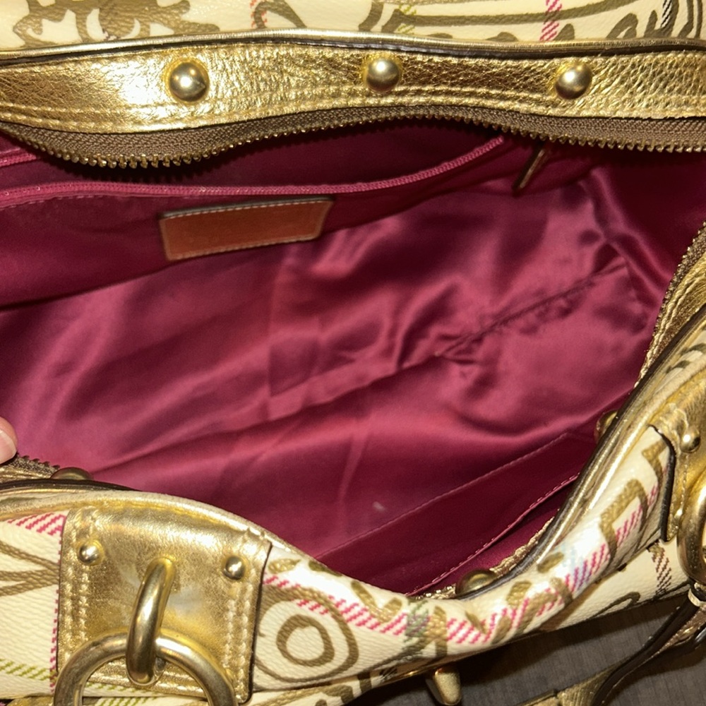 Coach Poppy Chelsea Graffiti Gold Tattersall Satchel Purse Cream and Gold - Picture 12 of 17